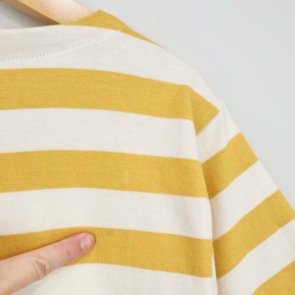 NWT J.Crew Factory Striped Button-Shoulder Boatneck Tee Yellow Ivory Size Large - Picture 7 of 11